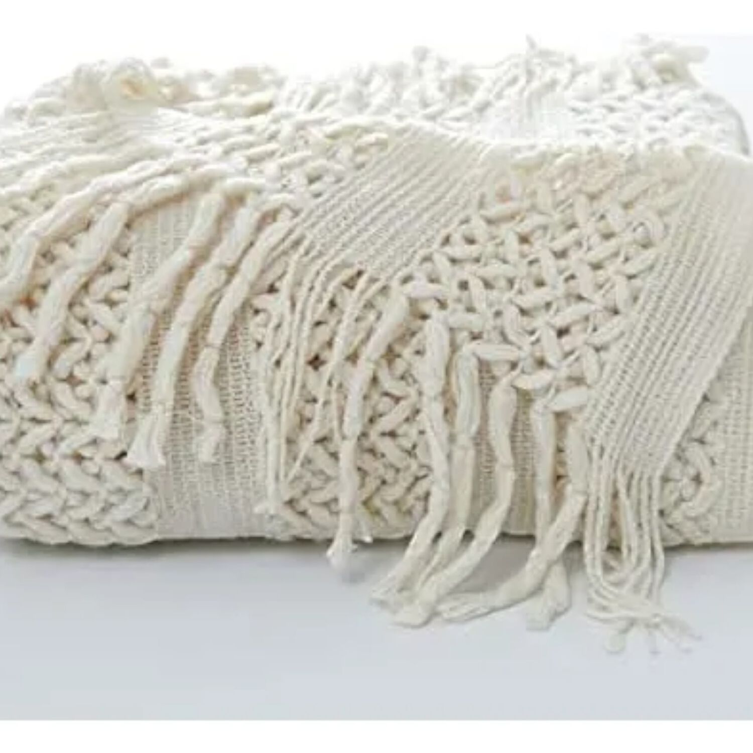 Manta Encaje De Lana Gruesa Tejida A Mano Premium 150x230cm Blanco image number 3.0