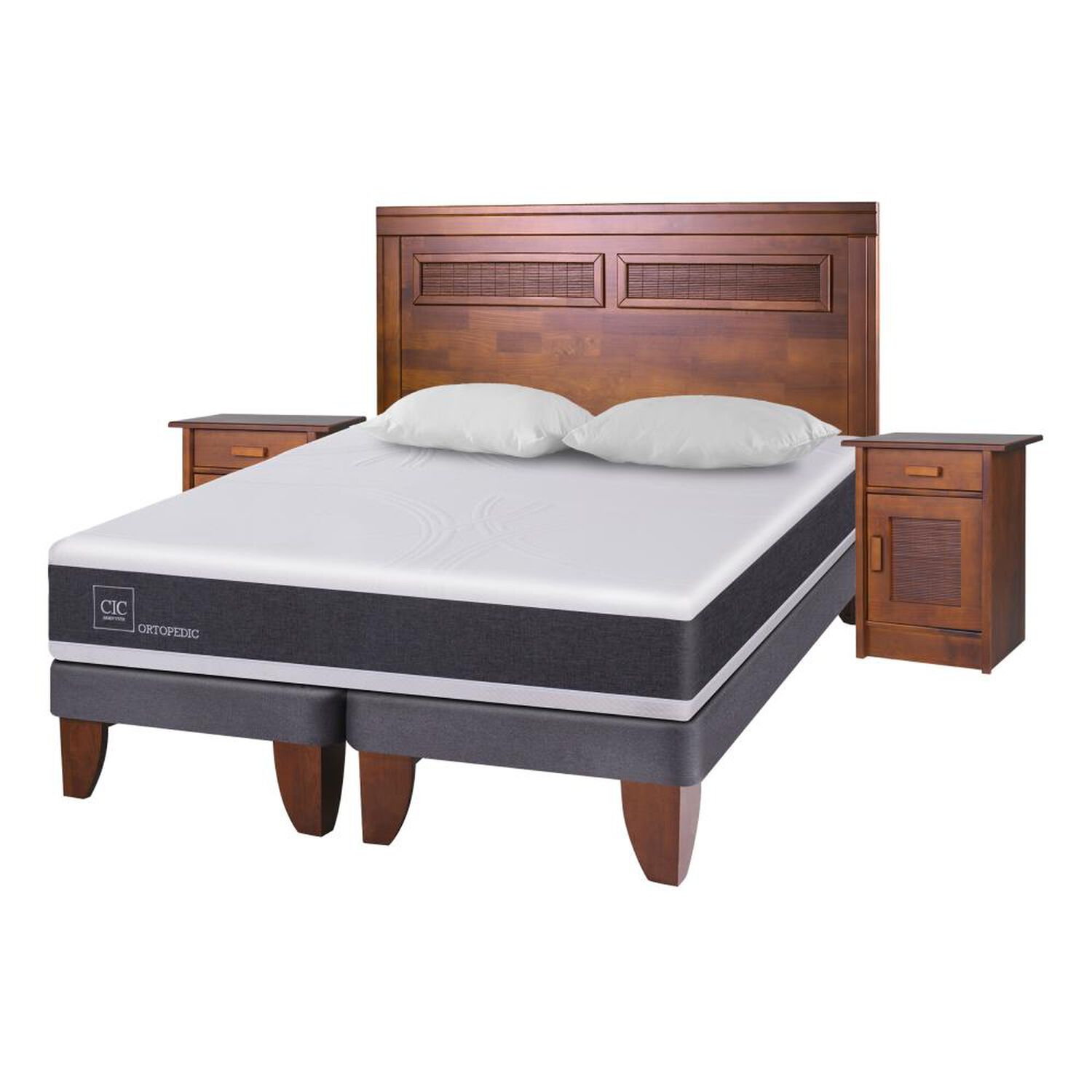 Cama Europea Cic New Ortopedic / 2 Plazas / Base Dividida + Set De Maderas + Almohadas image number 1.0