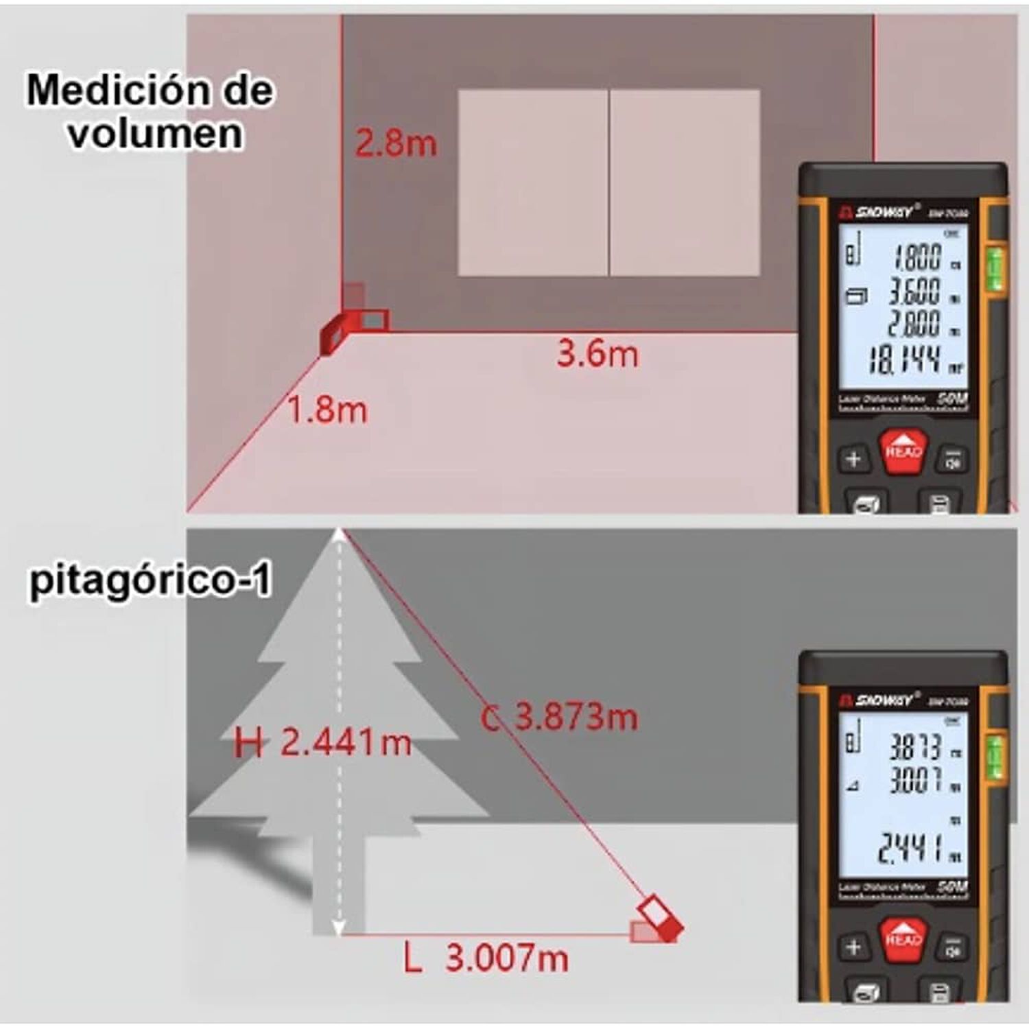 Medidor De Distancia Laser Digital 50 Metros image number 3.0