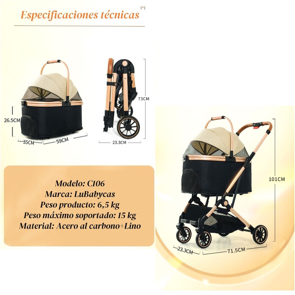 Coche Para Mascotas Premium 2 En 1 C106 Rosado Lubabycas image number 5.0
