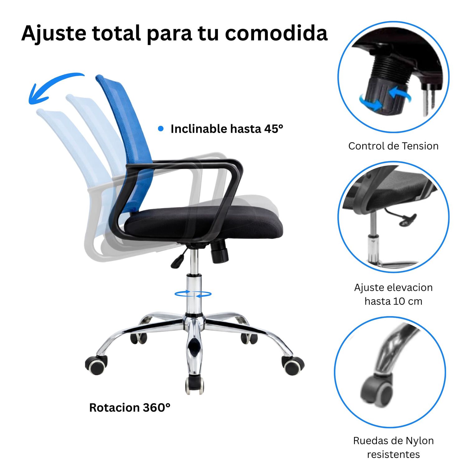 Silla De Oficina Ergon&oacute;mica Santiago Con Altura Ajustable Y Soporte Lumbar image number 5.0
