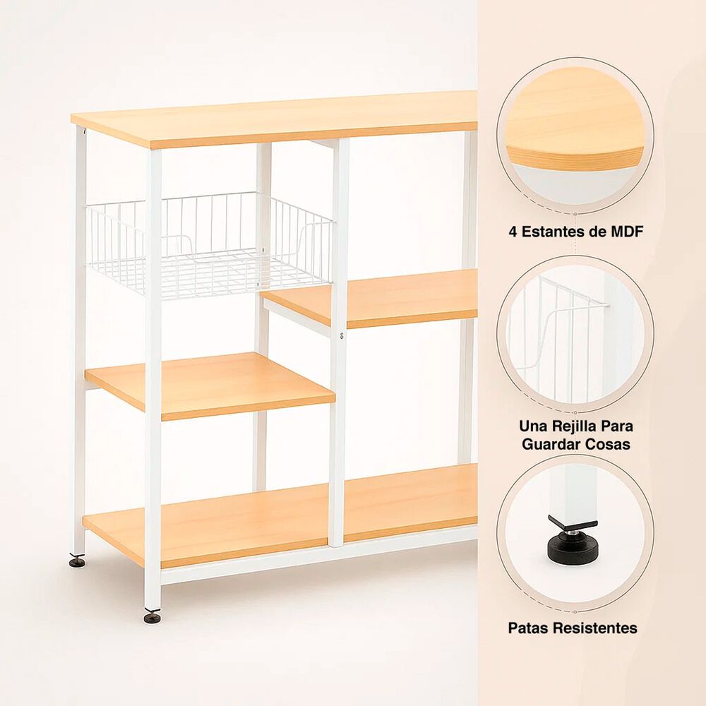 Mesa Lateral Para Cocina De Organizaci&oacute;n 3 Niveles Madera Clara - Blanca image number 4.0