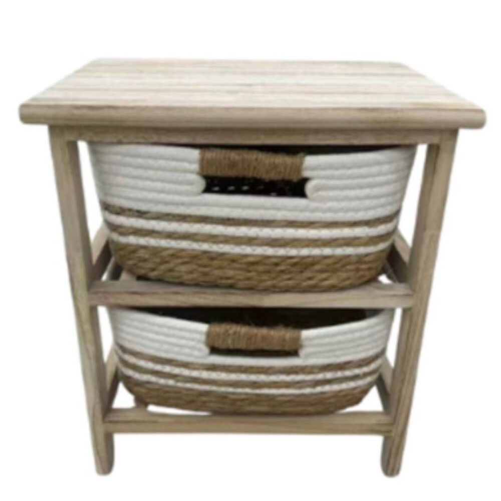 Mueble Organizador Rústico De Madera Con Cestas Tejidas image number 0.0