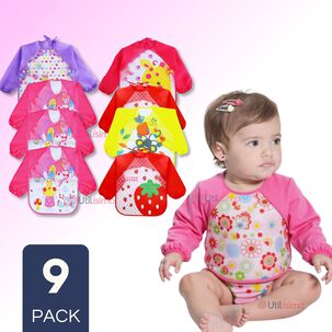Pack 9 Baberos Plásticos Con Mangas Para Bebés Jump Kids Niña