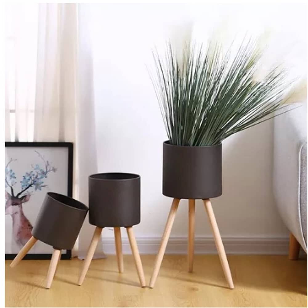 Set 3 Floreros Decorativos Met&aacute;licos Pedestal Maceteros image number 0.0