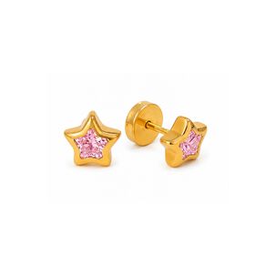 Aros Abridores Estrella 5 Puntas 7mm Oro 18k Rosado Mujer Rosa Claro