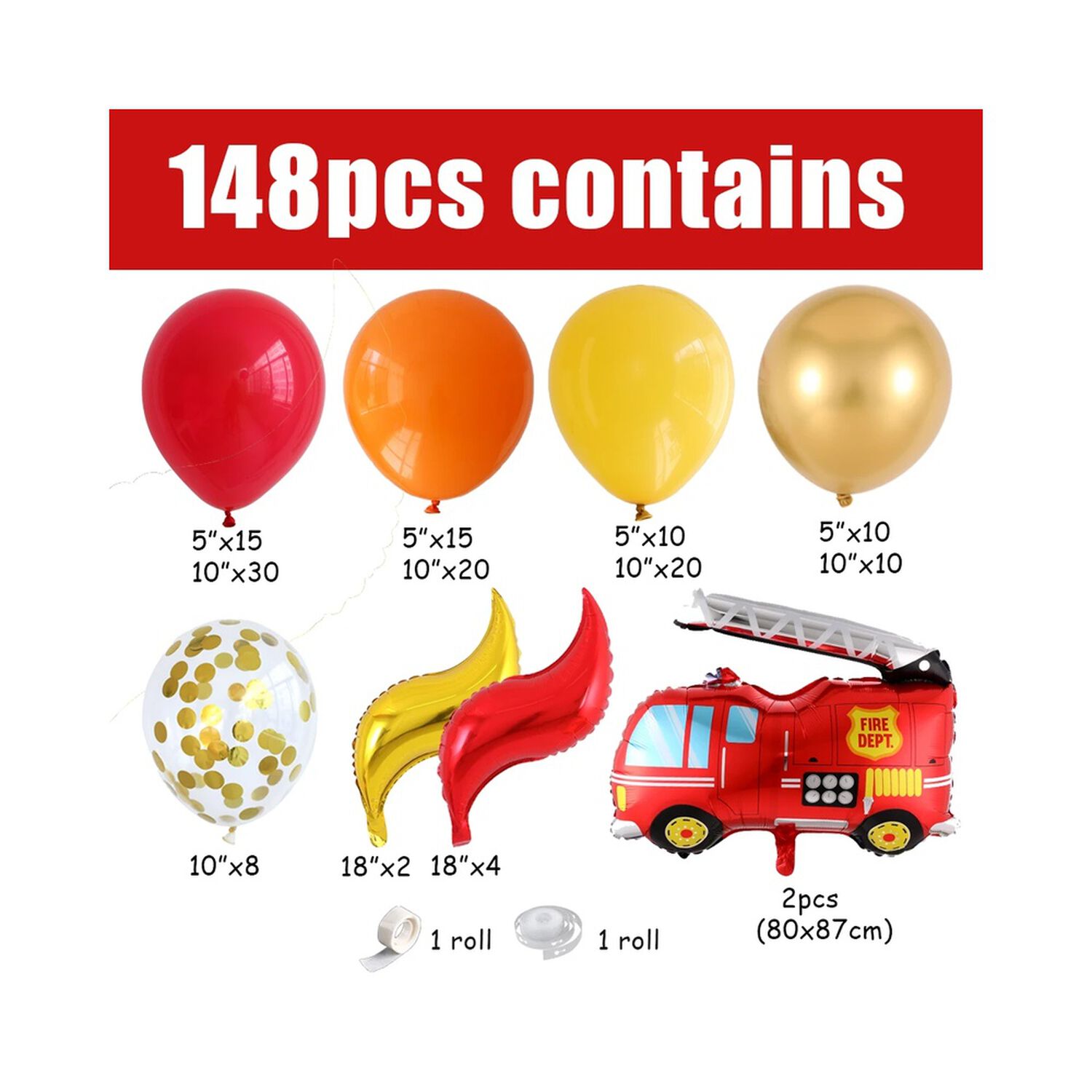 Pack Globos Decorativos De L&aacute;tex Bombero Cotillon image number 1.0