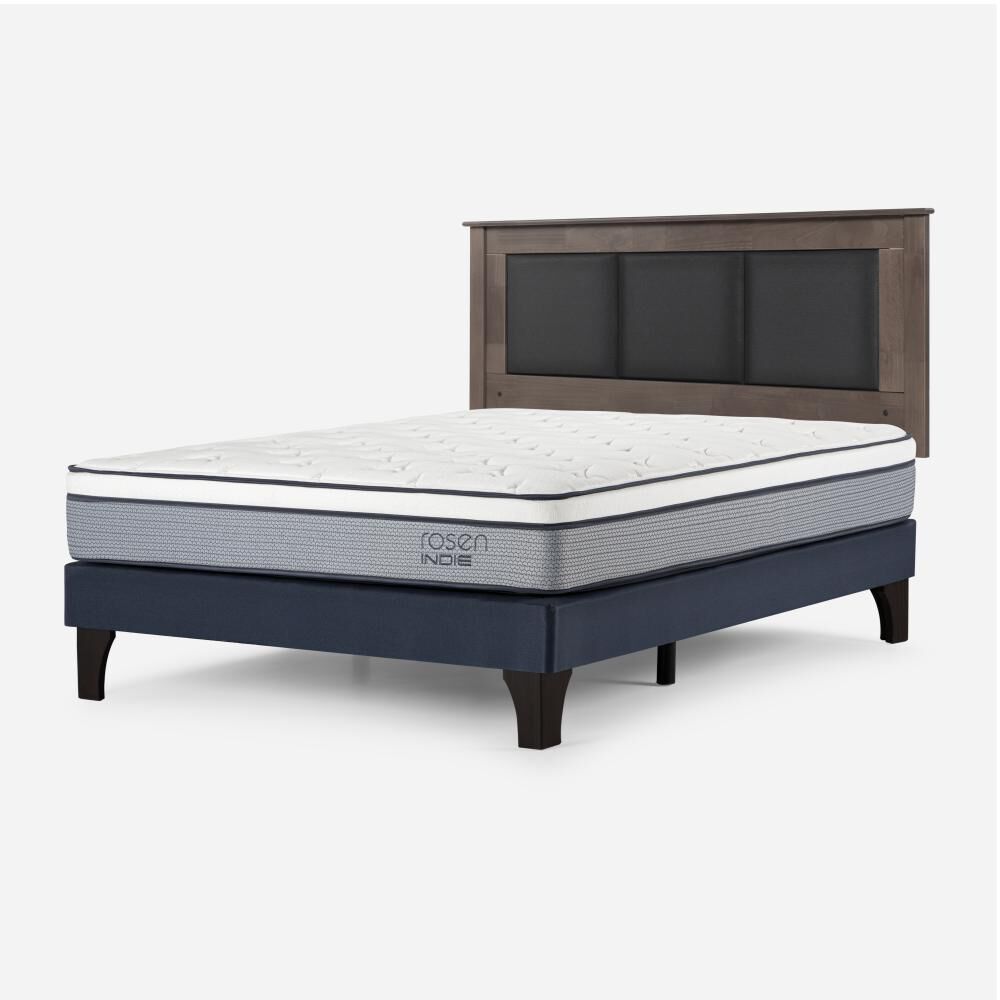 Cama Europea Rosen Indie / 2 Plazas / Base Normal  + Respaldo Rachel Gris image number 2.0
