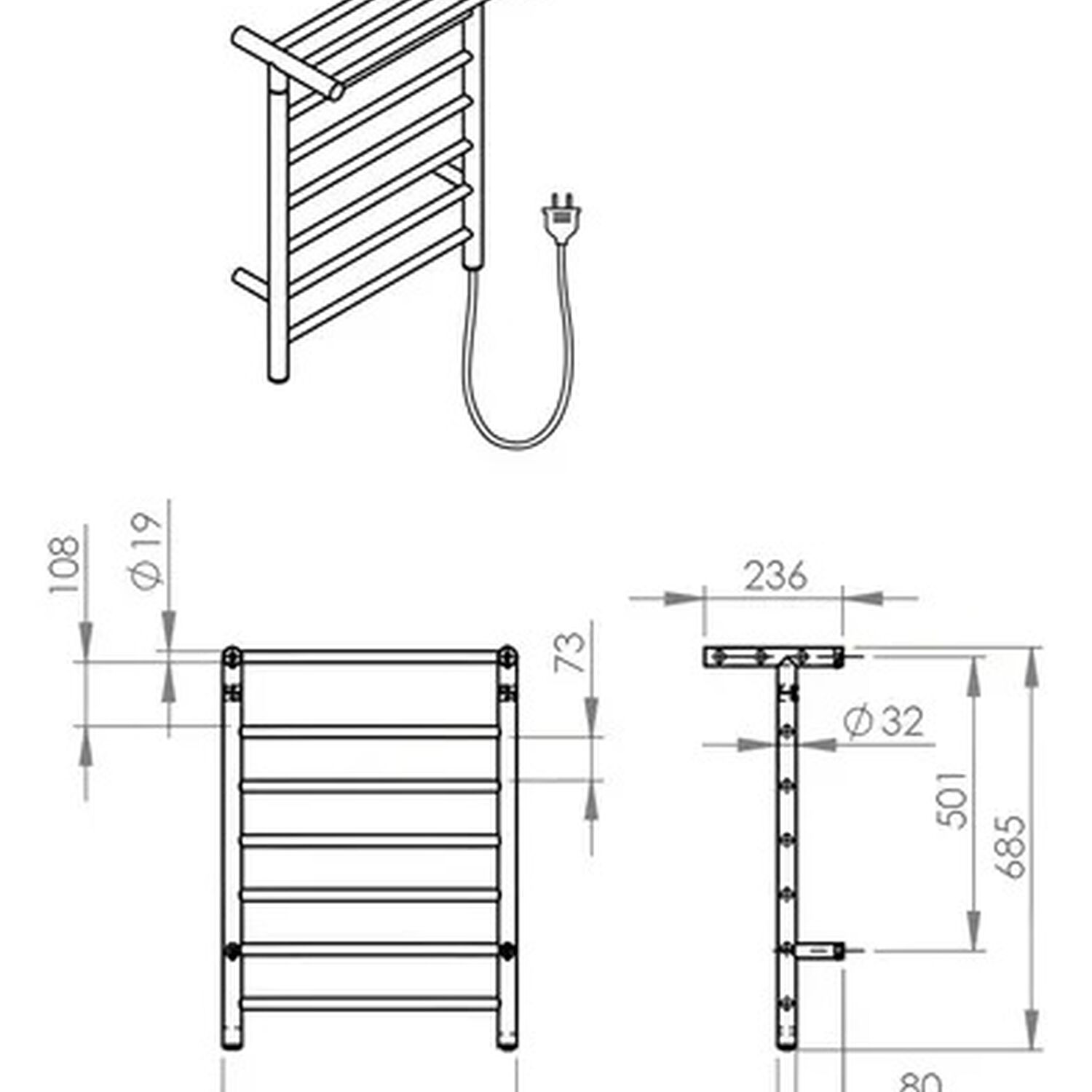 Toallero Calentador De Toallas 7 Barras Metalico 95w Marca Stretto Negro image number 6.0