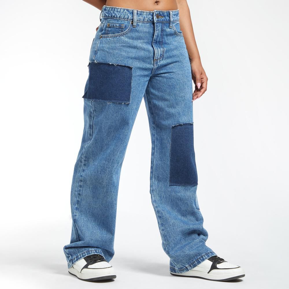 Jeans Moda Con Parches Tiro Alto Wide Leg Mujer Rolly Go image number 2.0