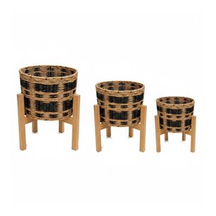 Set De 3 Maceteros Premium Con Bases De Madera
