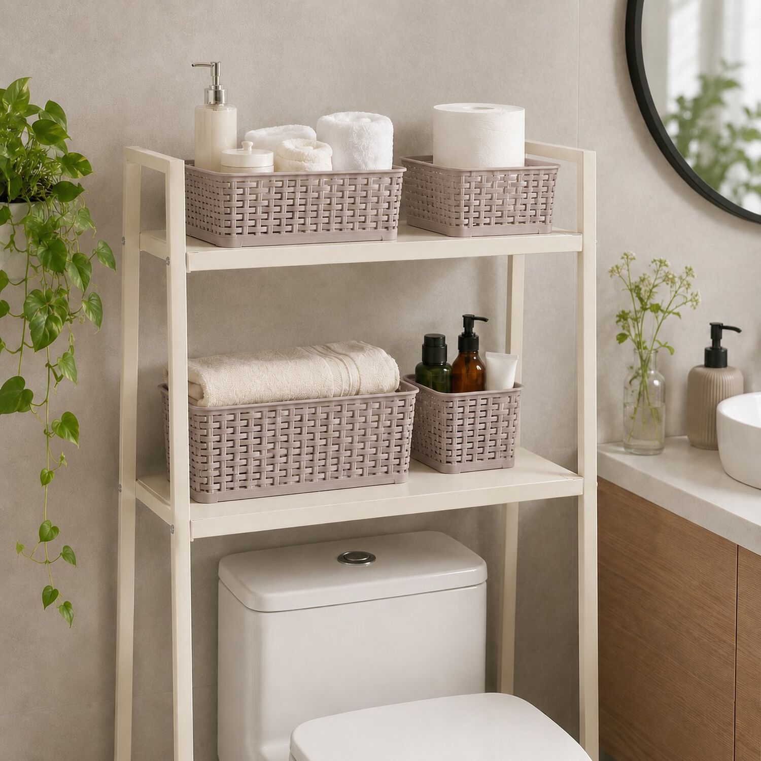 Set De 4 Canastillas Canastas Organizadoras Color Taupe Marca Reyplast image number 2.0