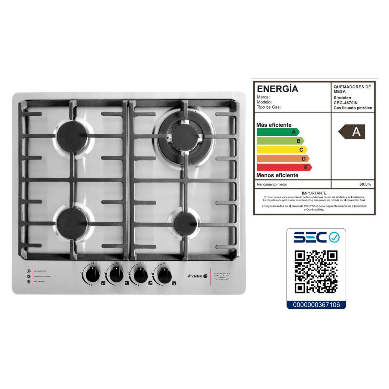 Encimera A Gas  Sindelen CEG-4670IN / 4 Quemadores image number 5.0