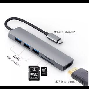 Adaptador Usb Hub Hdmi Tipo C 3 X Usb 3.0 6en1