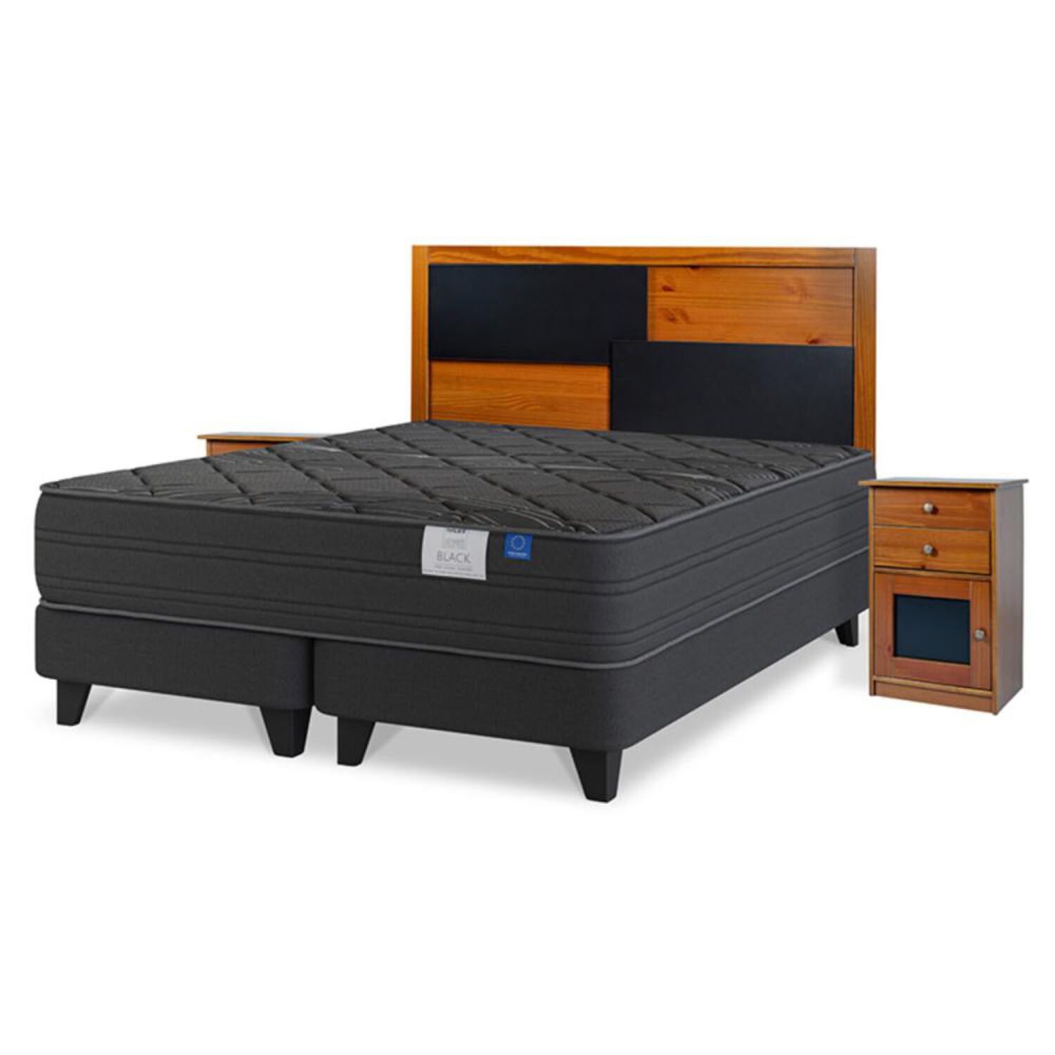 Cama Europea Flex Black / 2 Plazas / Base Dividida + Set De Maderas image number 0.0
