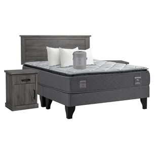 Cama Europea Celta Mediterr&aacute;neo / 2 Plazas / Base Dividida + Set De Maderas + Almohadas + Juego De S&aacute;banas