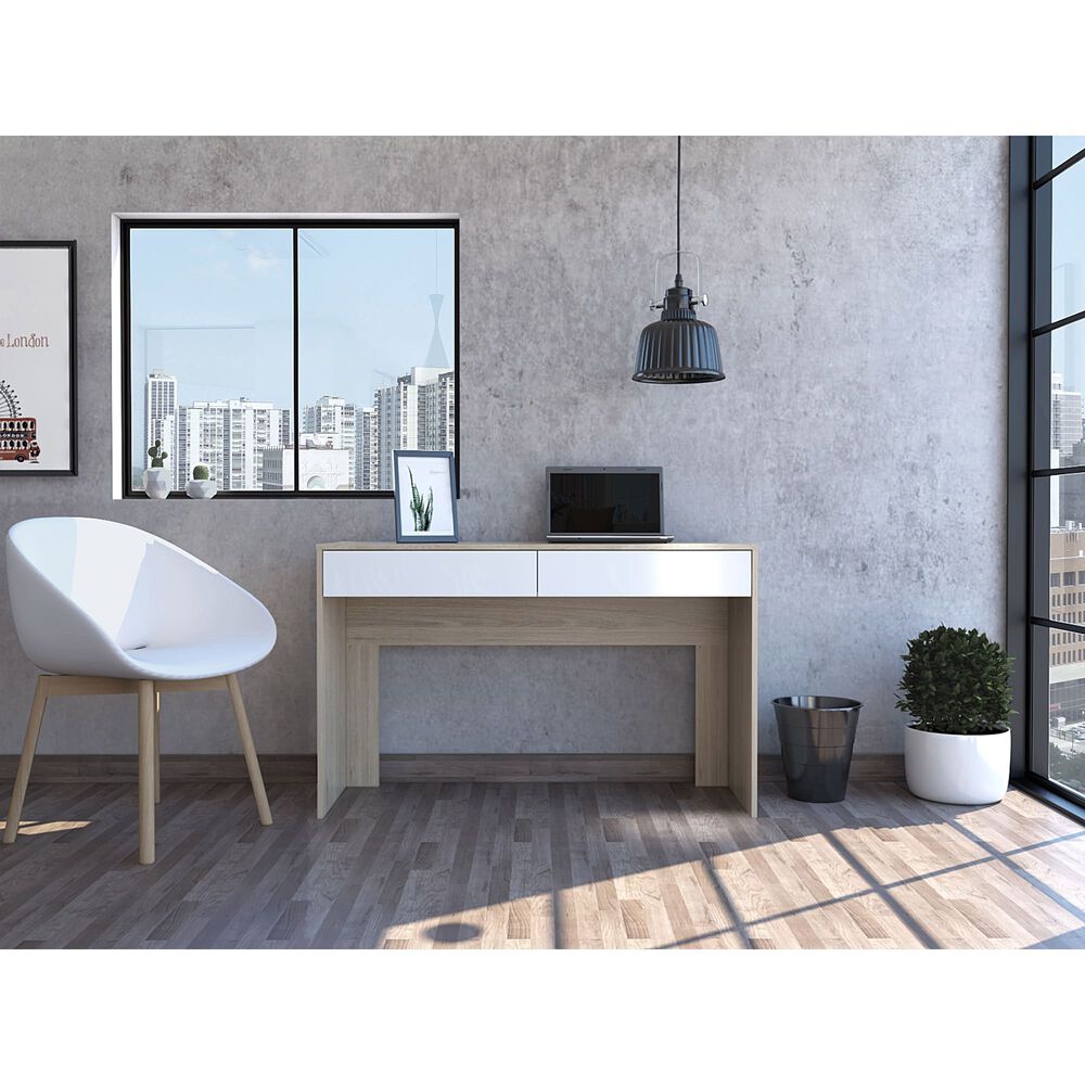 Escritorio 2 Cajones Fm-036c Caf&eacute; Claro Y Blanco image number 4.0