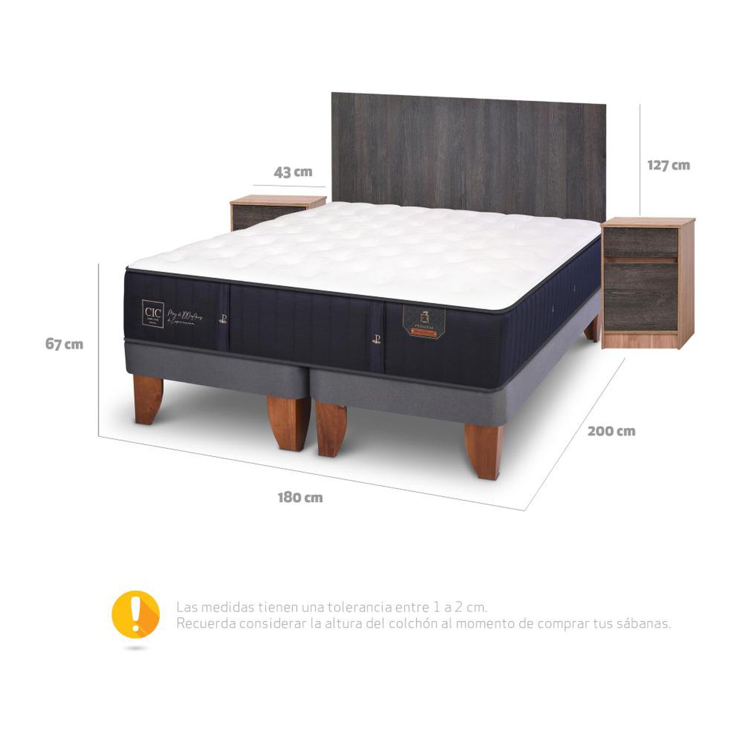 Cama Europea Cic Premium / King / Base Dividida + Set De Maderas image number 4.0