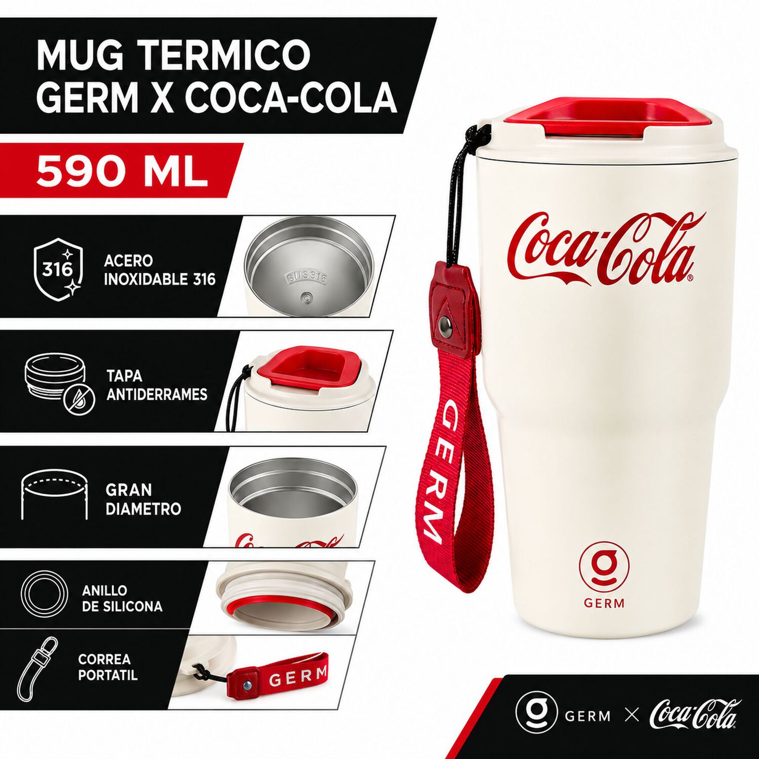 Vaso T&eacute;rmico Mug Germ Coca-cola 590ml White Edition image number 8.0