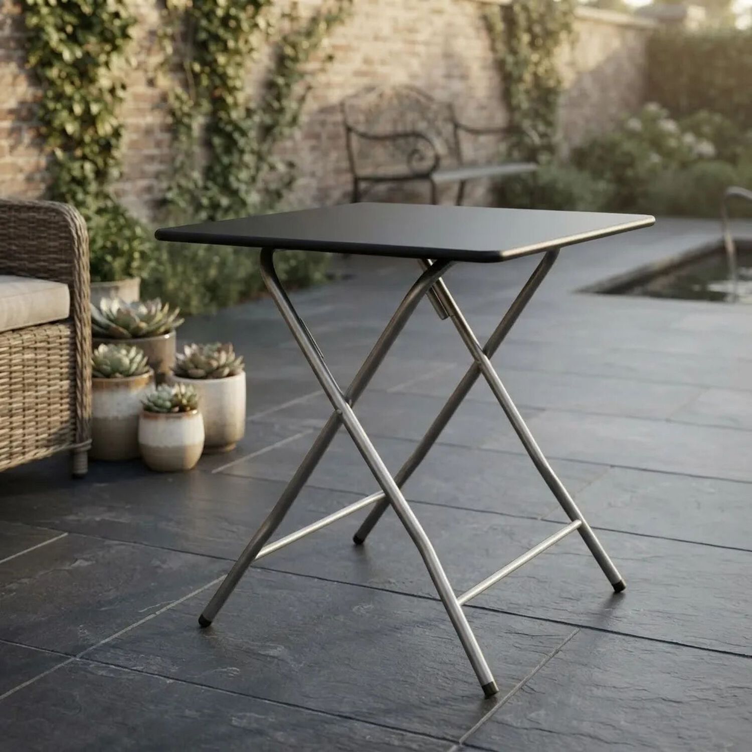Mesa Plegable Port&aacute;til Cuadrada 60x60 Multiuso Negro image number 2.0