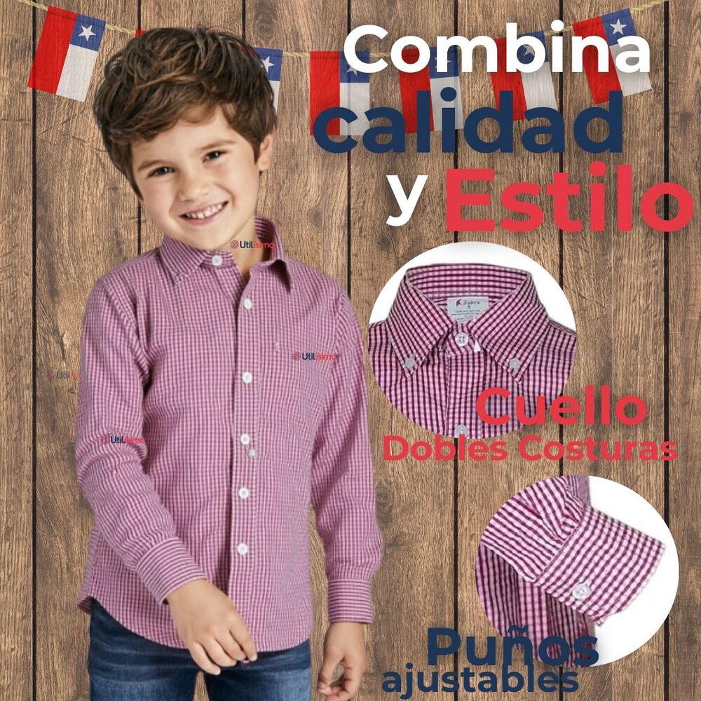 Camisa Huaso Cuadrillé Algodón Niño Juvenil Color Rojo image number 3.0