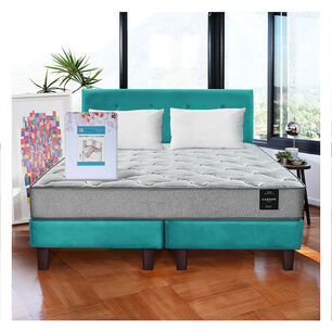 Combo Cama Cannon 2 Plazas Textil + Respaldo Tela Turquesa