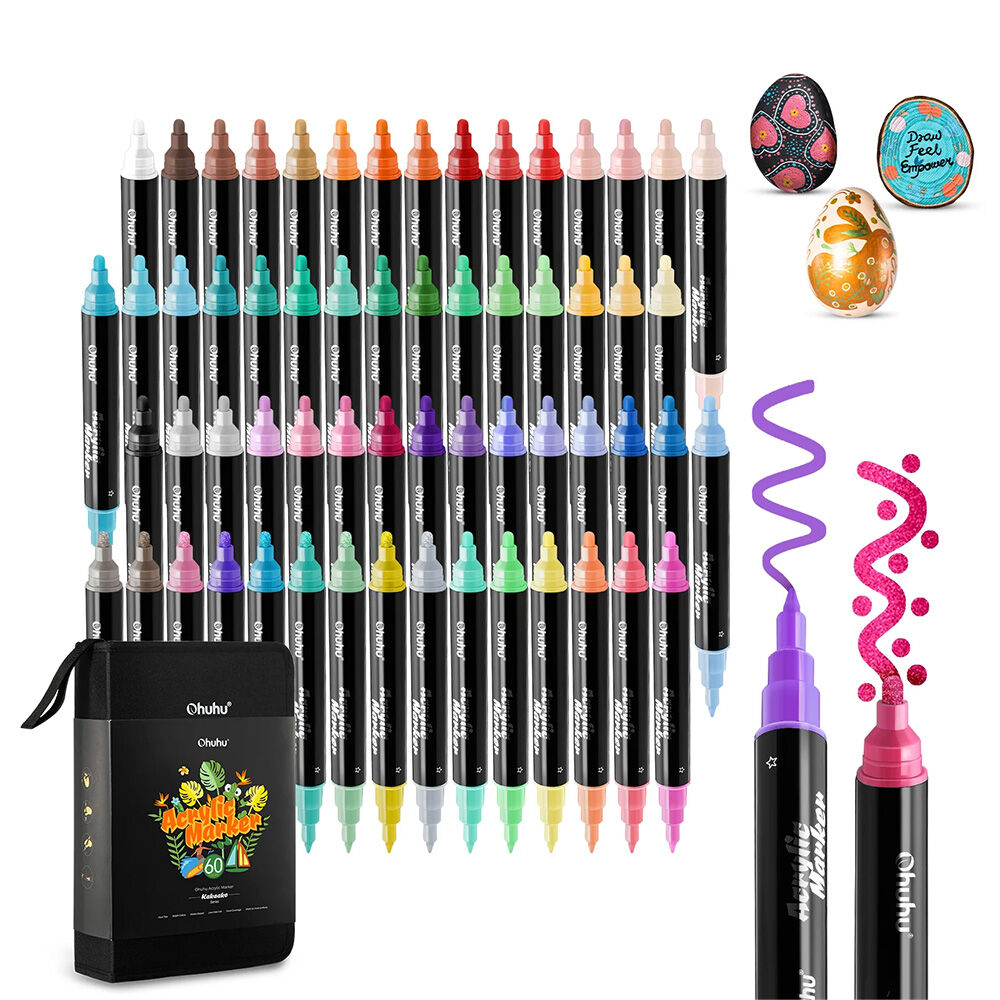 Ohuhu 60 Marcadores Acrílicos Punta Fina Y Redonda image number 1.0