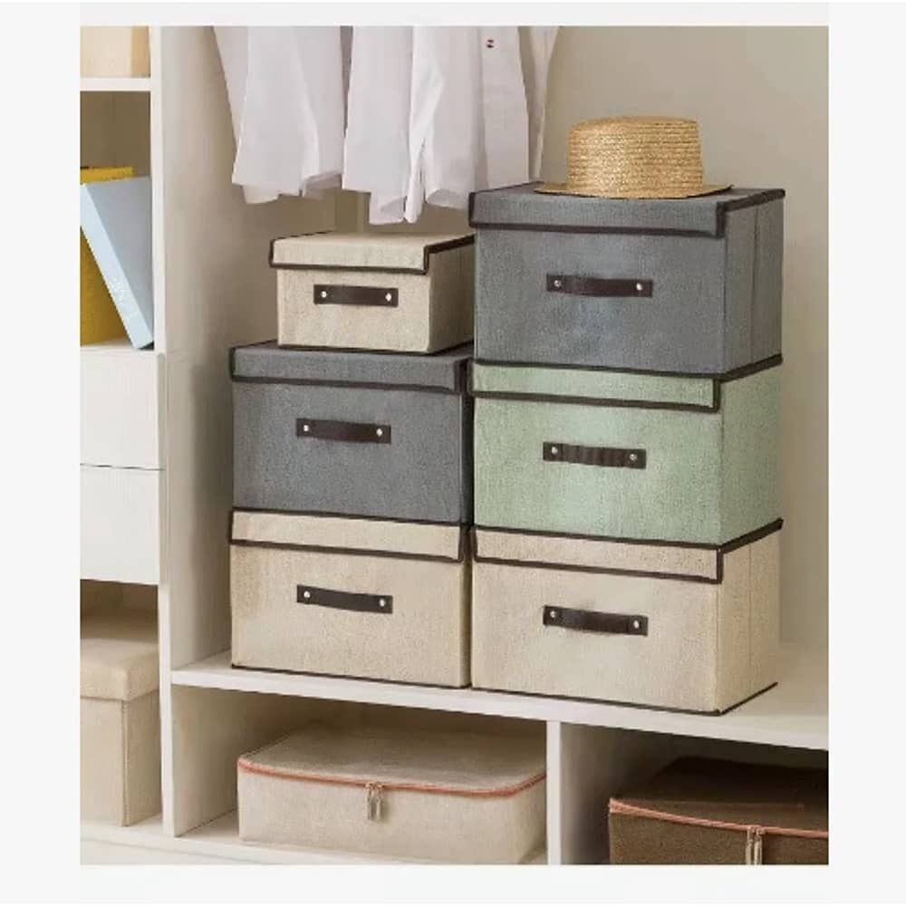4 Unidades Cajas Organizadoras De Tela Plegables Con Tapas Beige image number 3.0