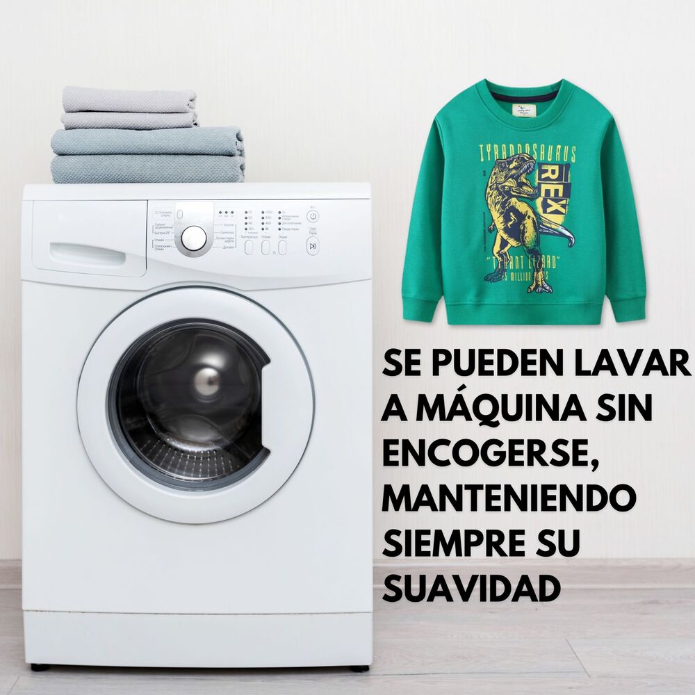 Poler&oacute;n Ni&ntilde;o Manga Larga 100% Algod&oacute;n Verde Dinosaurio image number 5.0