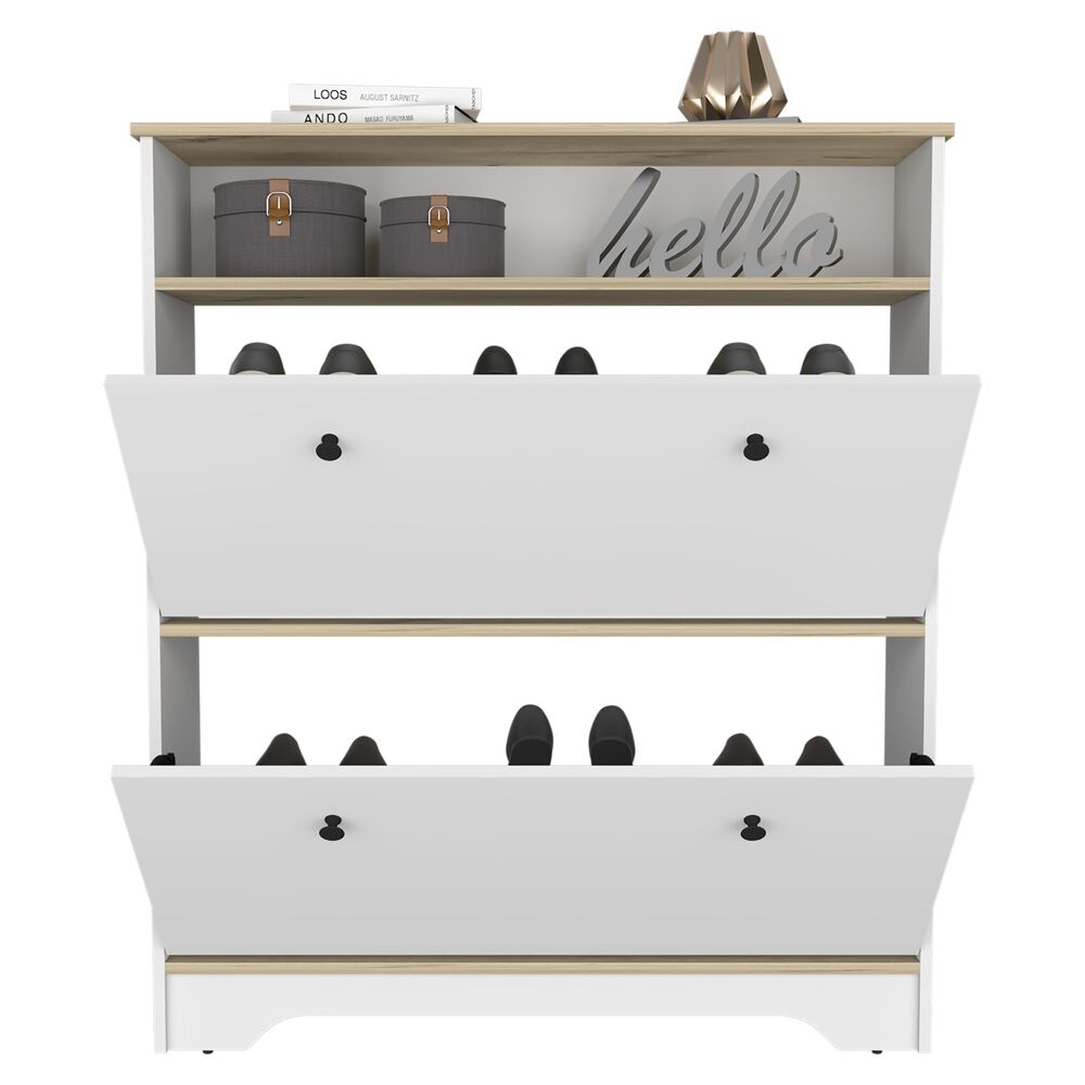Comoda Zapatero 2 Puertas Fm-017b - Blanco Y Cafe Claro image number 2.0