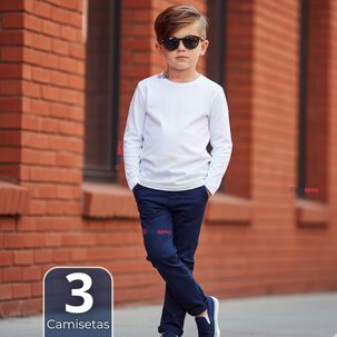 Pack 3 Camisetas Algod&oacute;n Manga Larga Polera Primera Capa Blanco Ni&ntilde;o