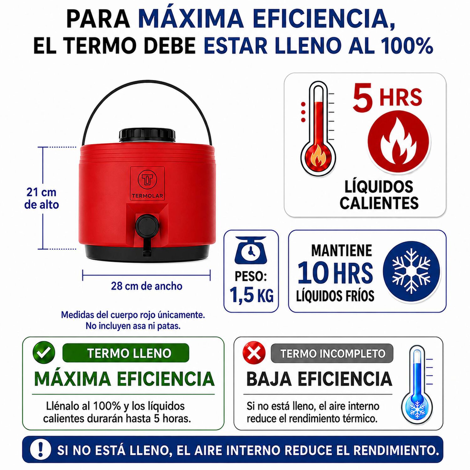 Maxi Termo 6 Litros Termolar Rojo Para Agua Caliente Y Fria image number 6.0