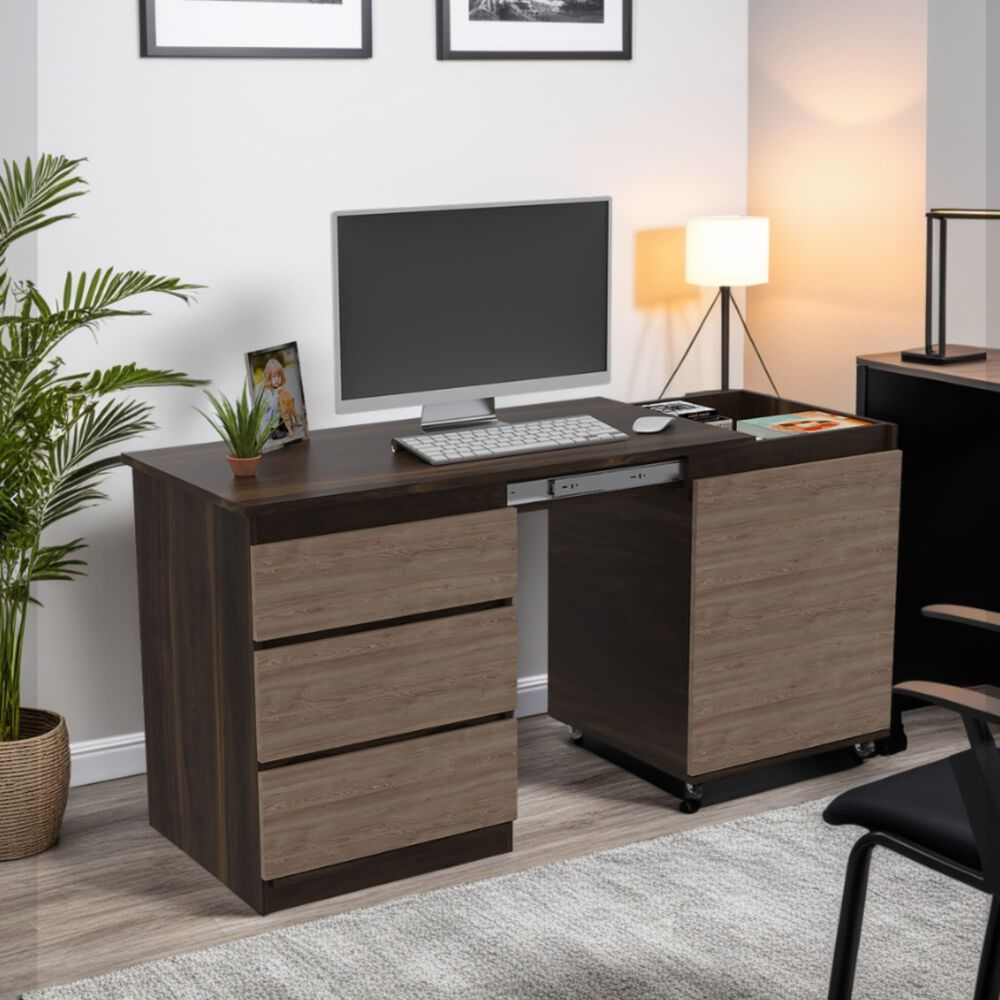 Escritorio Extensible 3 Cajones 1 Puerta Fm-020o Caf&eacute; Oscuro image number 4.0