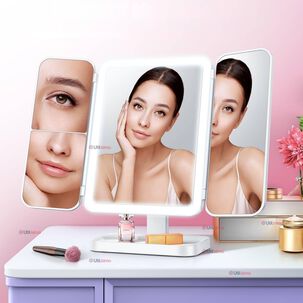 Espejo De Maquillaje Tri Plegable Con Luces Led Recargable