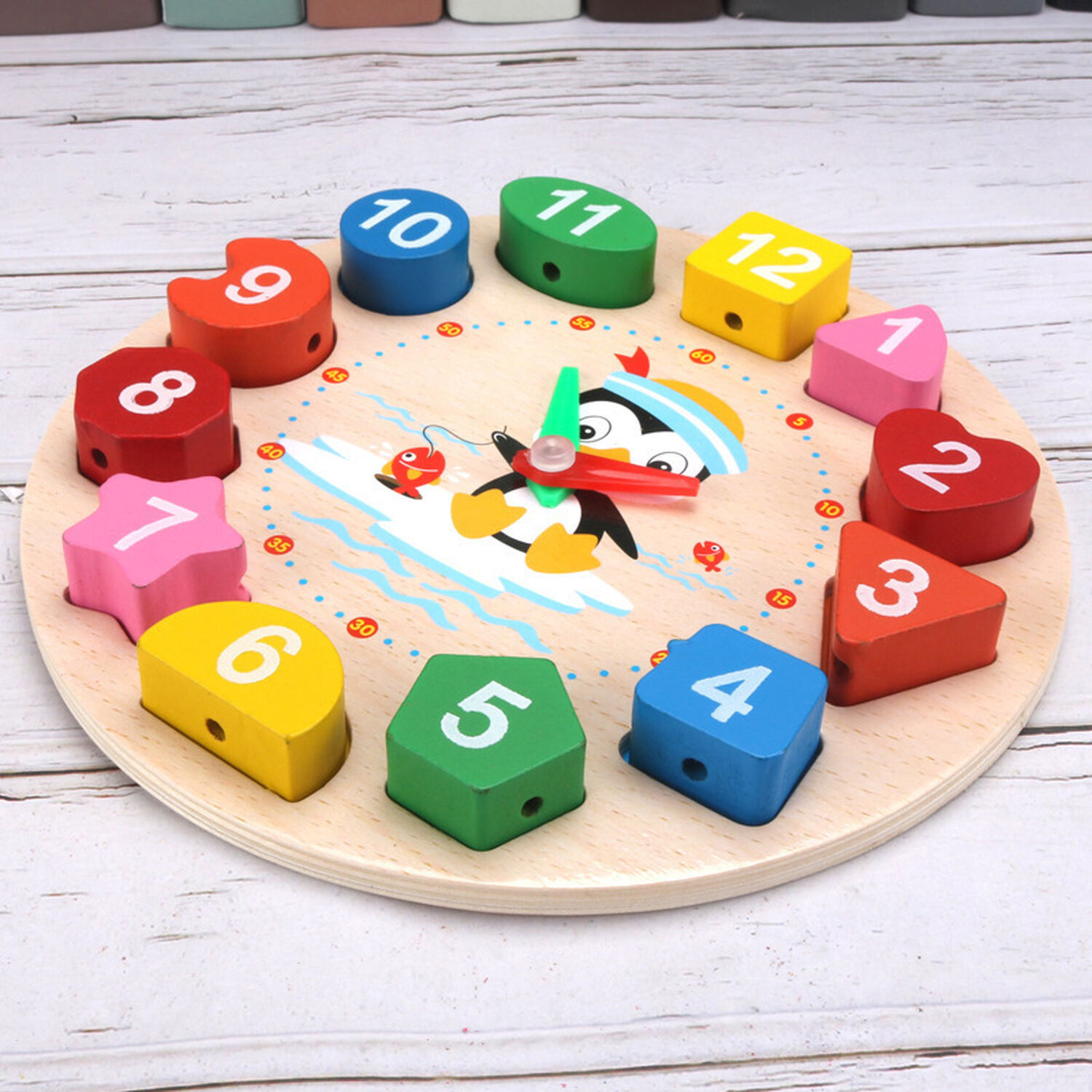 Reloj Didactico Juego Puzzle Encaje De Madera Formas Colores image number 4.0