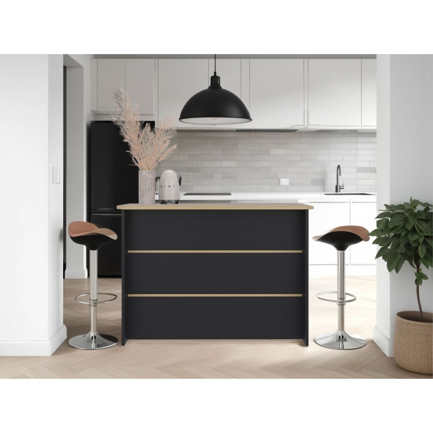 Isla De Cocina Auxiliar 90x120x60 Cm Negro Y Caf&eacute; Claro image number 4.0