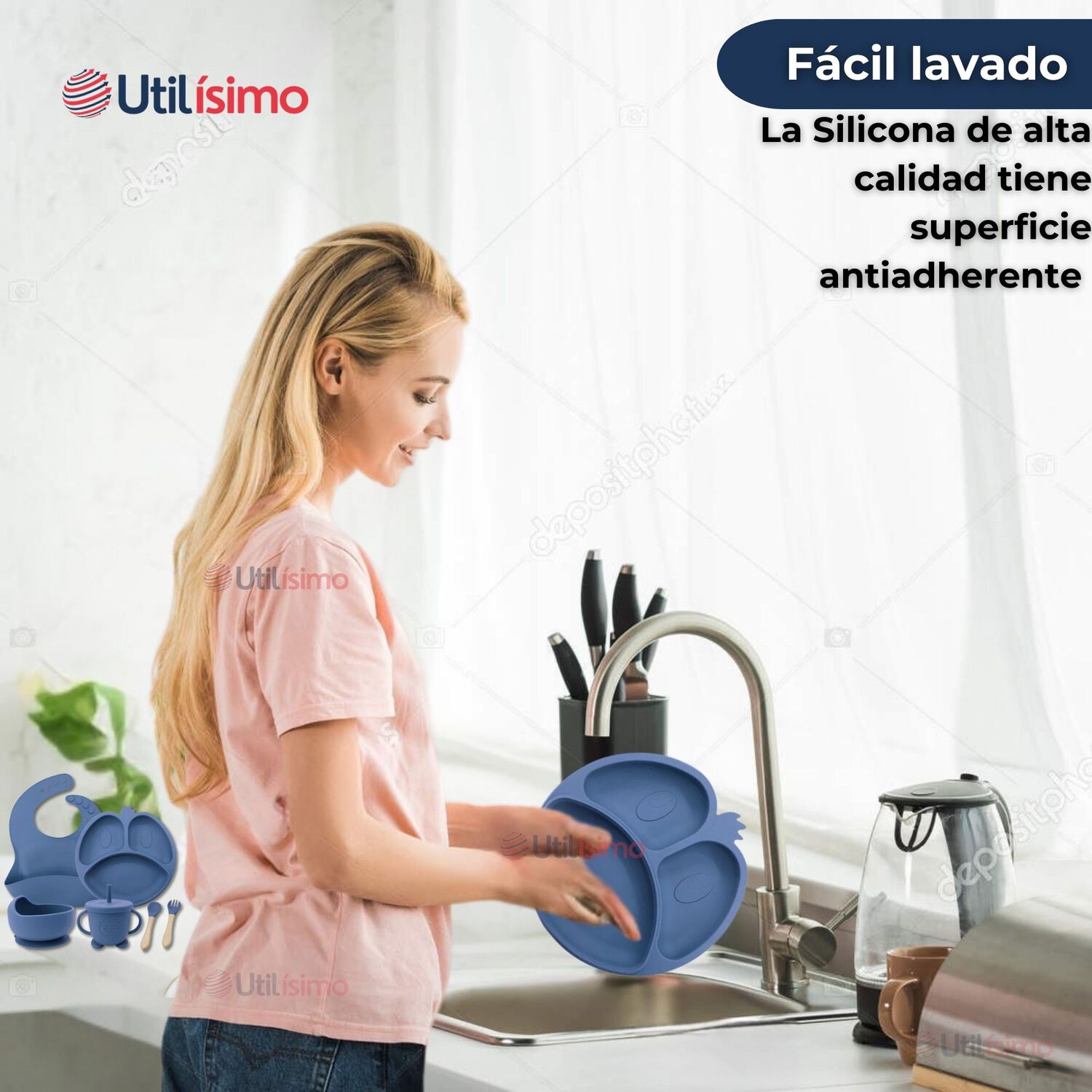 Set De Alimentaci&oacute;n Beb&eacute; Silicona De Formas 6 Piezas Libre Bpa Color Azul image number 8.0