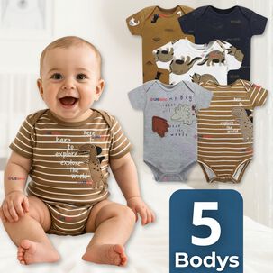 Pack 5 Bodys Niño Manga Corta Tedmimak 100% Algodón Dino Roar