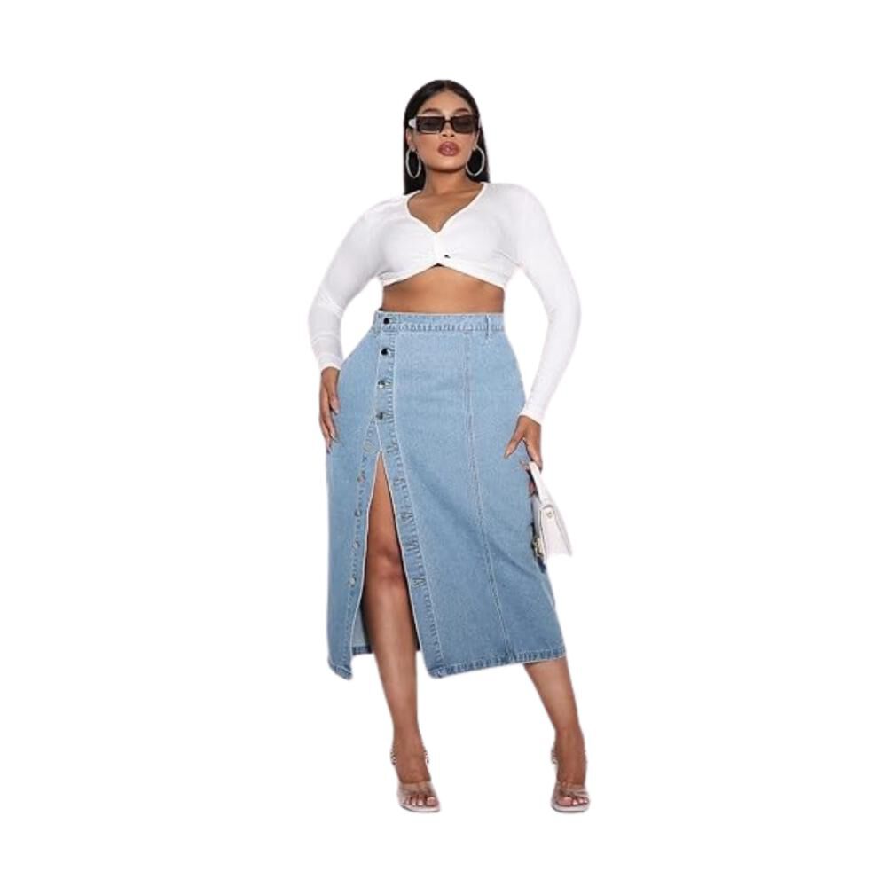 Falda Larga Jeans Mezclilla Botones Delantero Tiro Alto image number 0.0