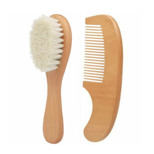 Kit Cepillo Peine Madera Cerdas Suaves Beb&eacute;s Recien Nacidos