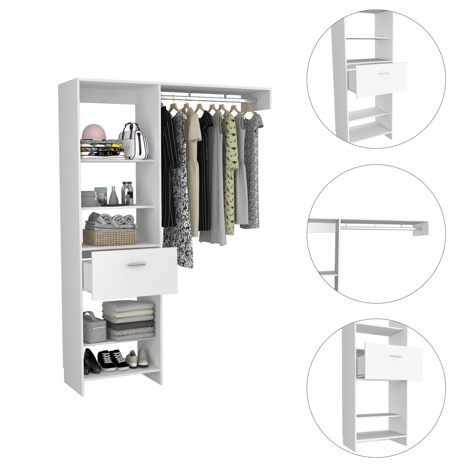 Closet 1 Caj&oacute;n 5 Repisas Fm-014b - Blanco image number 4.0