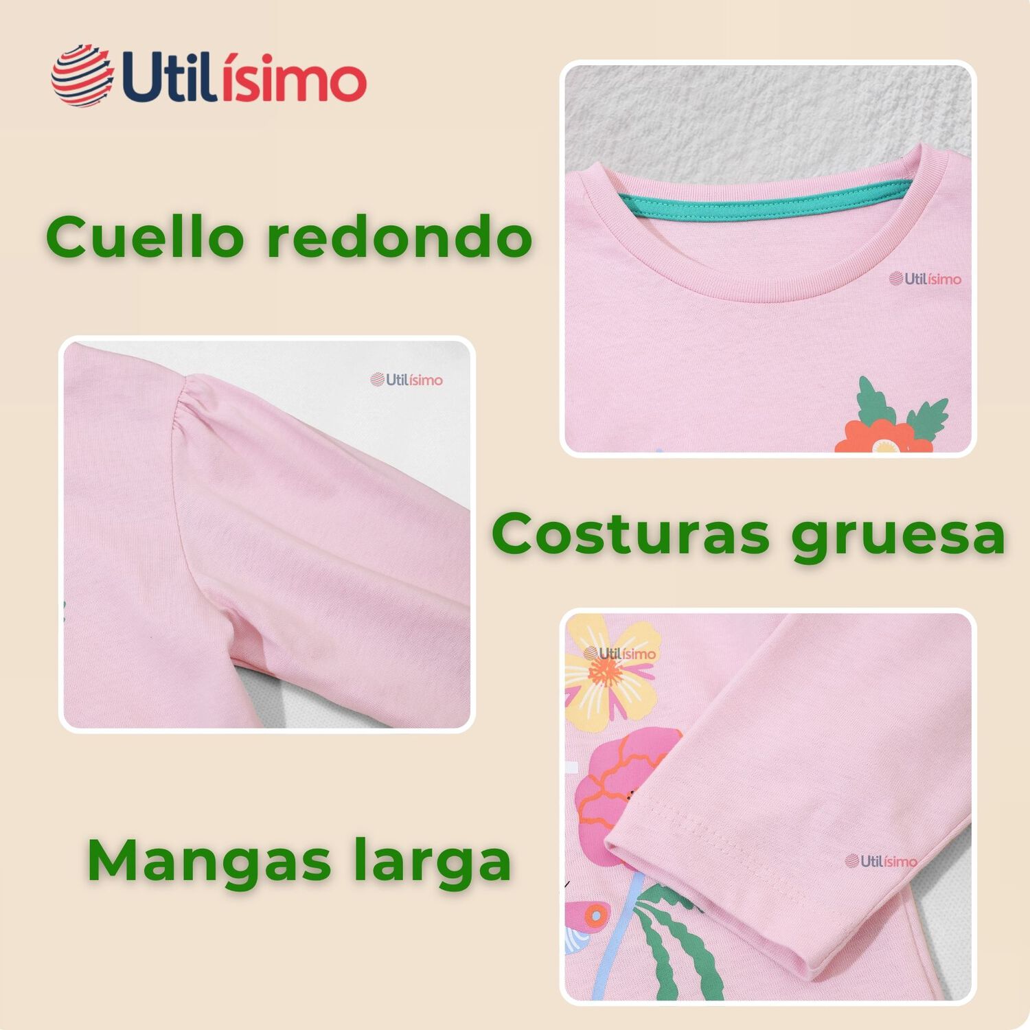 Polera Manga Larga Ni&ntilde;a 100% Algod&oacute;n Flores Rosado Camiseta image number 3.0