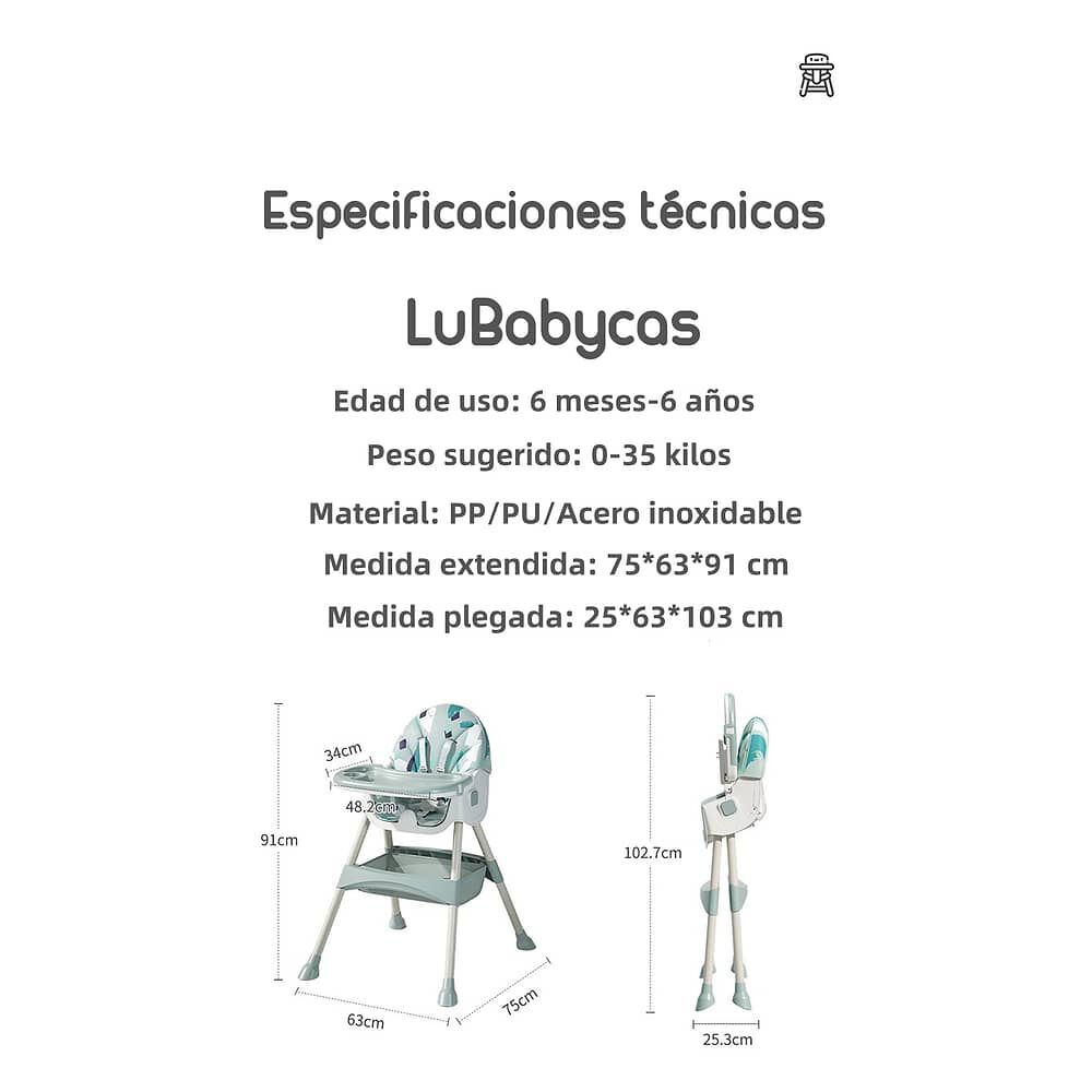 Silla De Comer Mecedora 2 En 1 Con Ruedas Verde Lubabycas image number 6.0