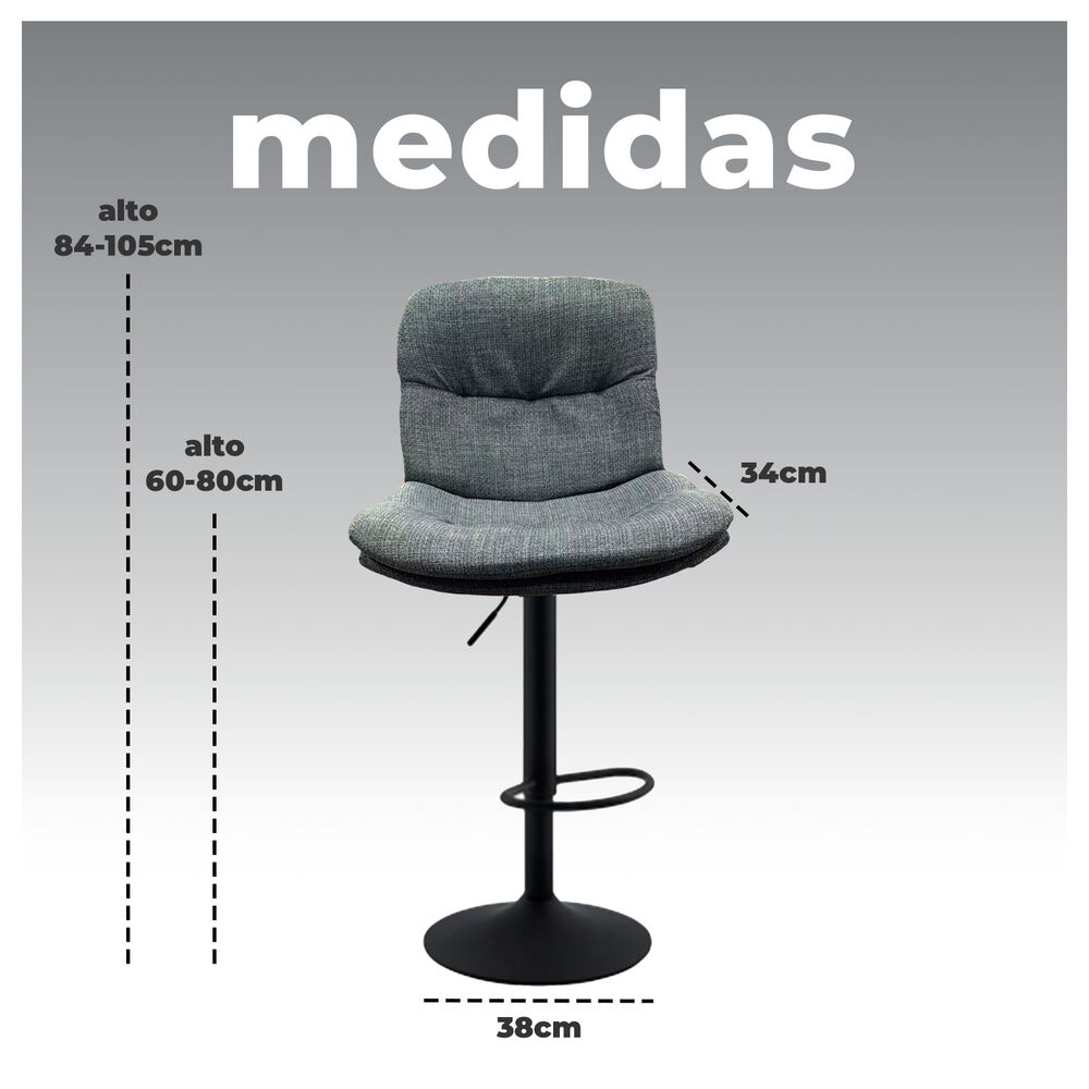 Pack 2 Silla De Bar Ajustable Base Negra Y Tela Estilo N&oacute;rdico image number 5.0