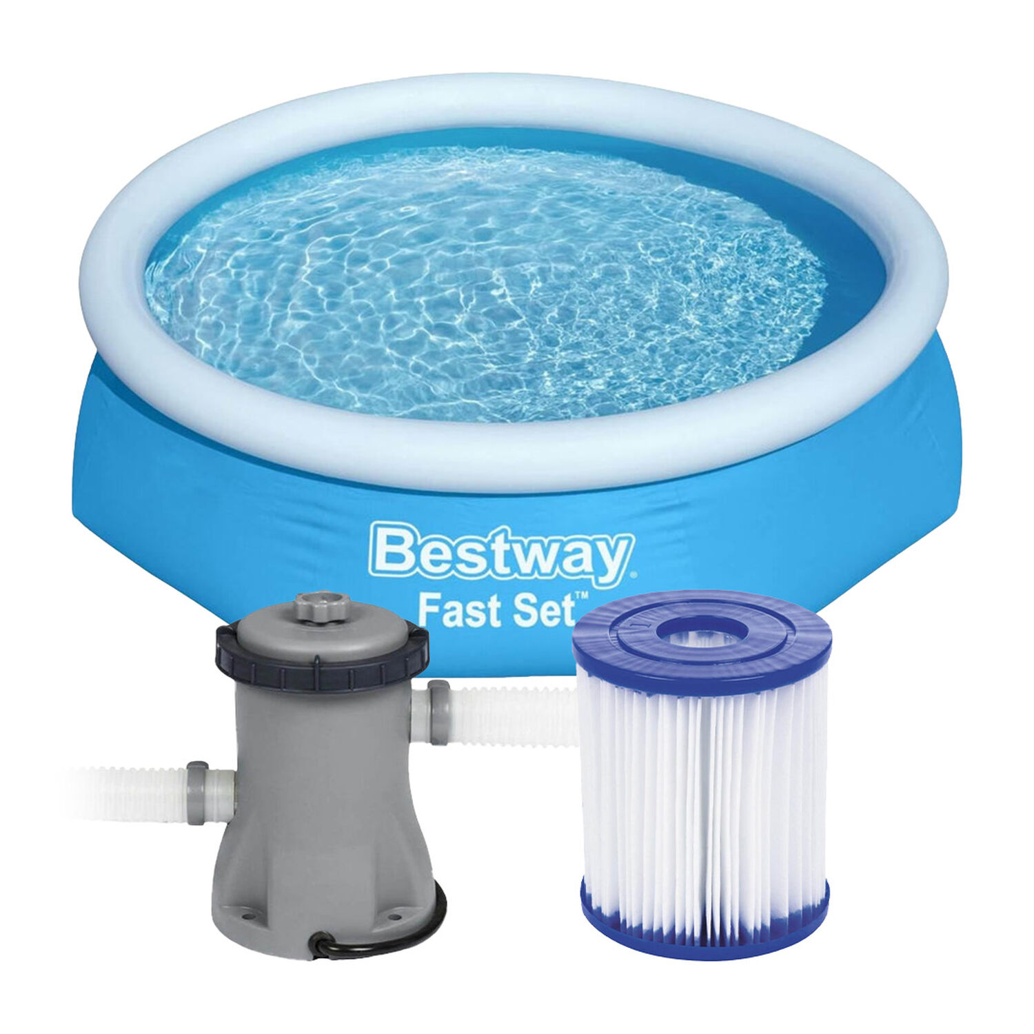 Kit Bestway Piscina Redonda F&aacute;cil Armado Con Filtro 2.44x61cm Azul + Porta Cloro image number 1.0