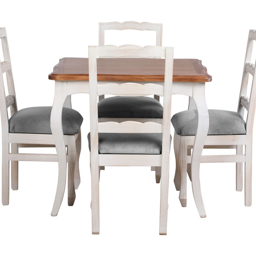 Comedor Normando 100x100 Cubierta Miel 4 Sillas Tapiz Gris image number 1.0