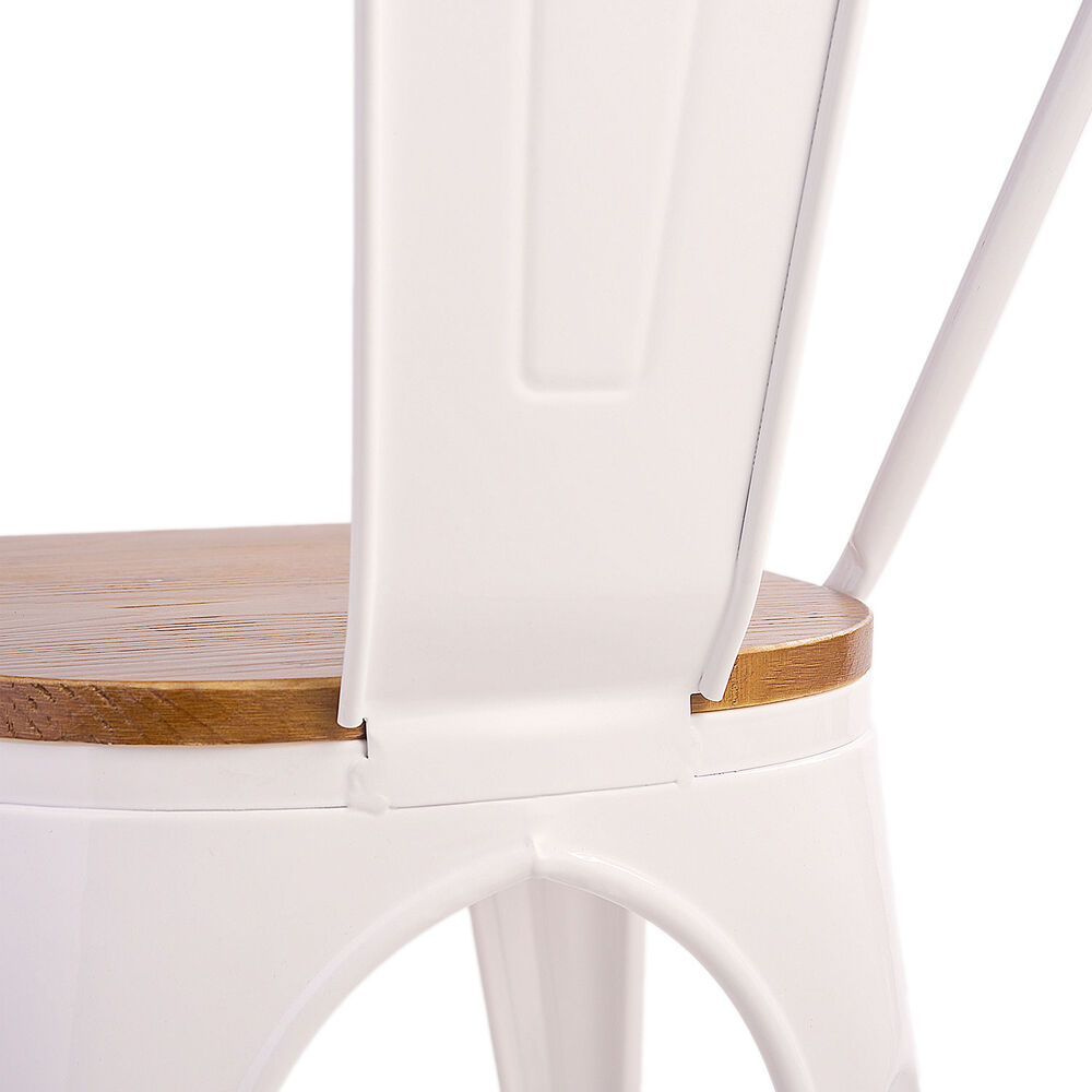 Pack 4 Silla Tolix Vintage Con Asiento De Madera Blanco image number 5.0