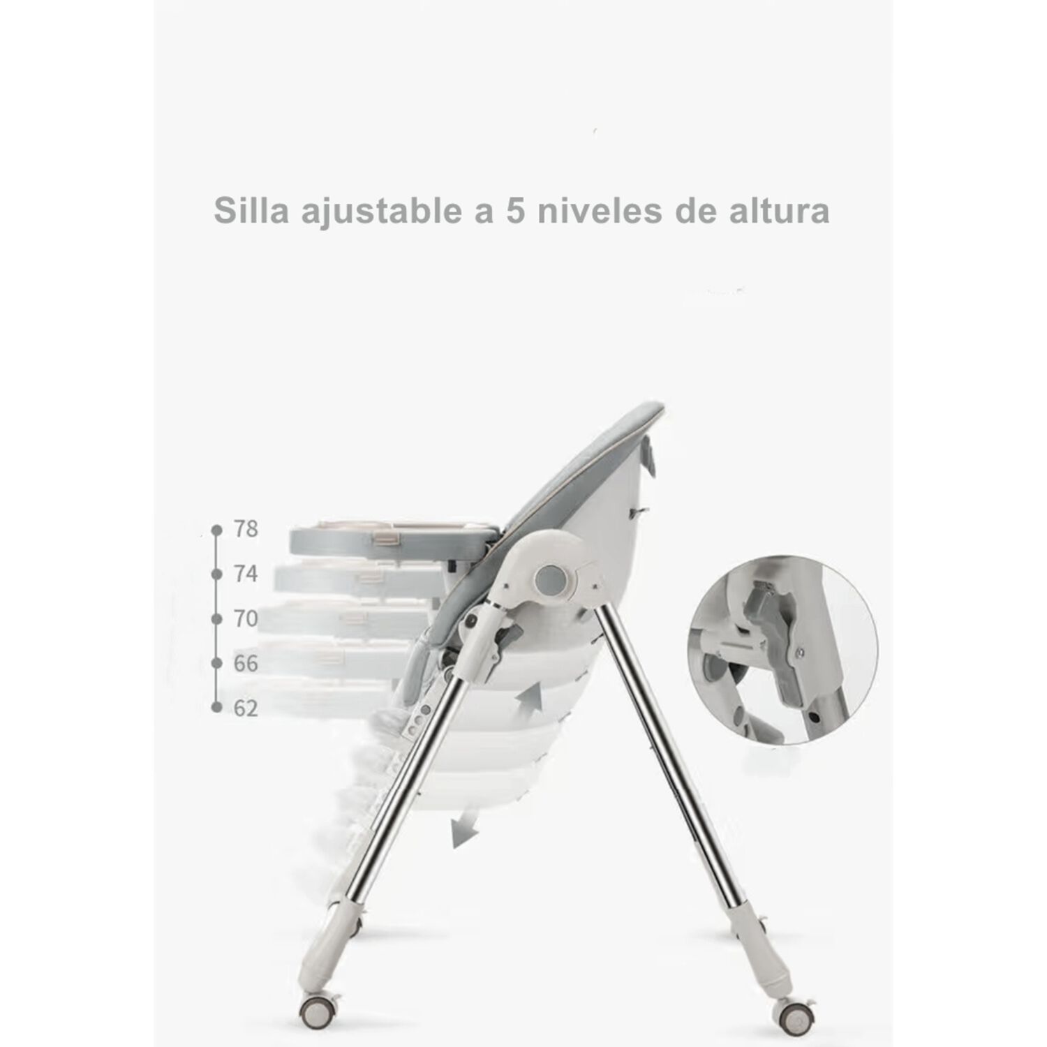 Silla De Comer Lubabycas Plegable Con Ruedas Gris image number 7.0