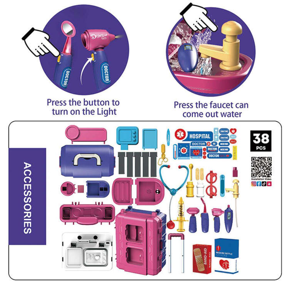 Juguete Set Maleta Doctor 38 Piezas 4 En 1 Morado Infantil image number 2.0