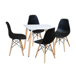 Comedor Mesa Eames Cuadrada Blanca + 4 Sillas Eames Negras